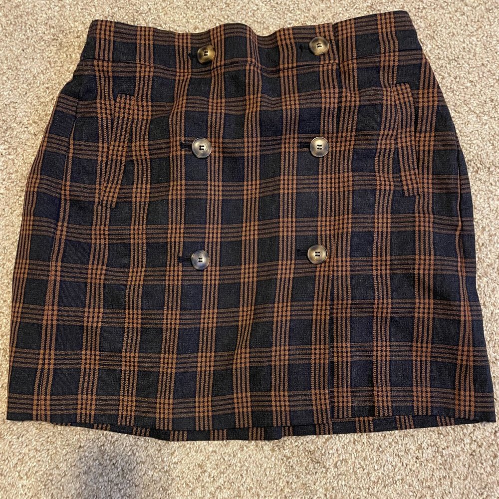 Madewell Plaid Double Breasted Mini Skirt Size M